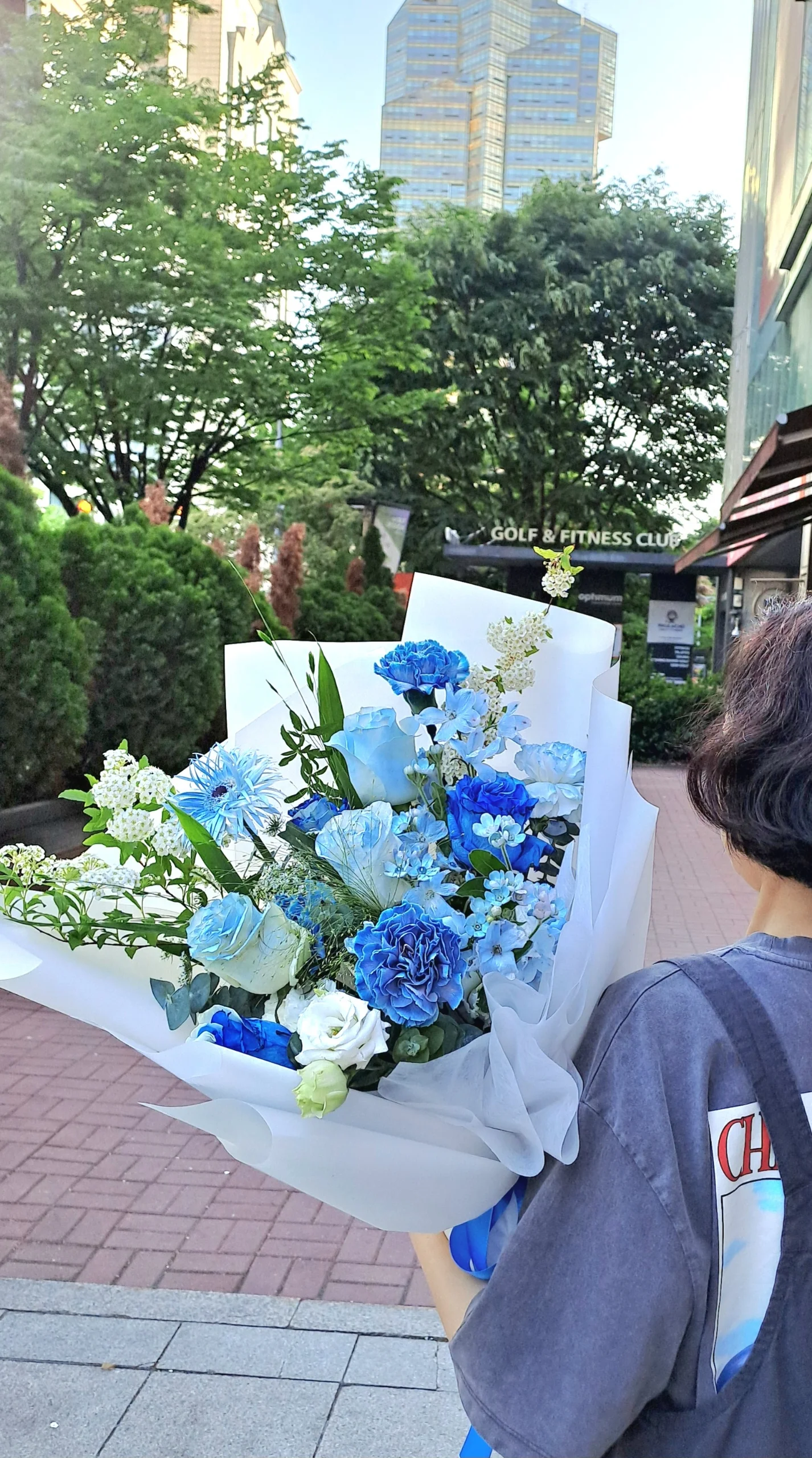 꽃 작품 사진, 블루 · 거베라 · 수국
