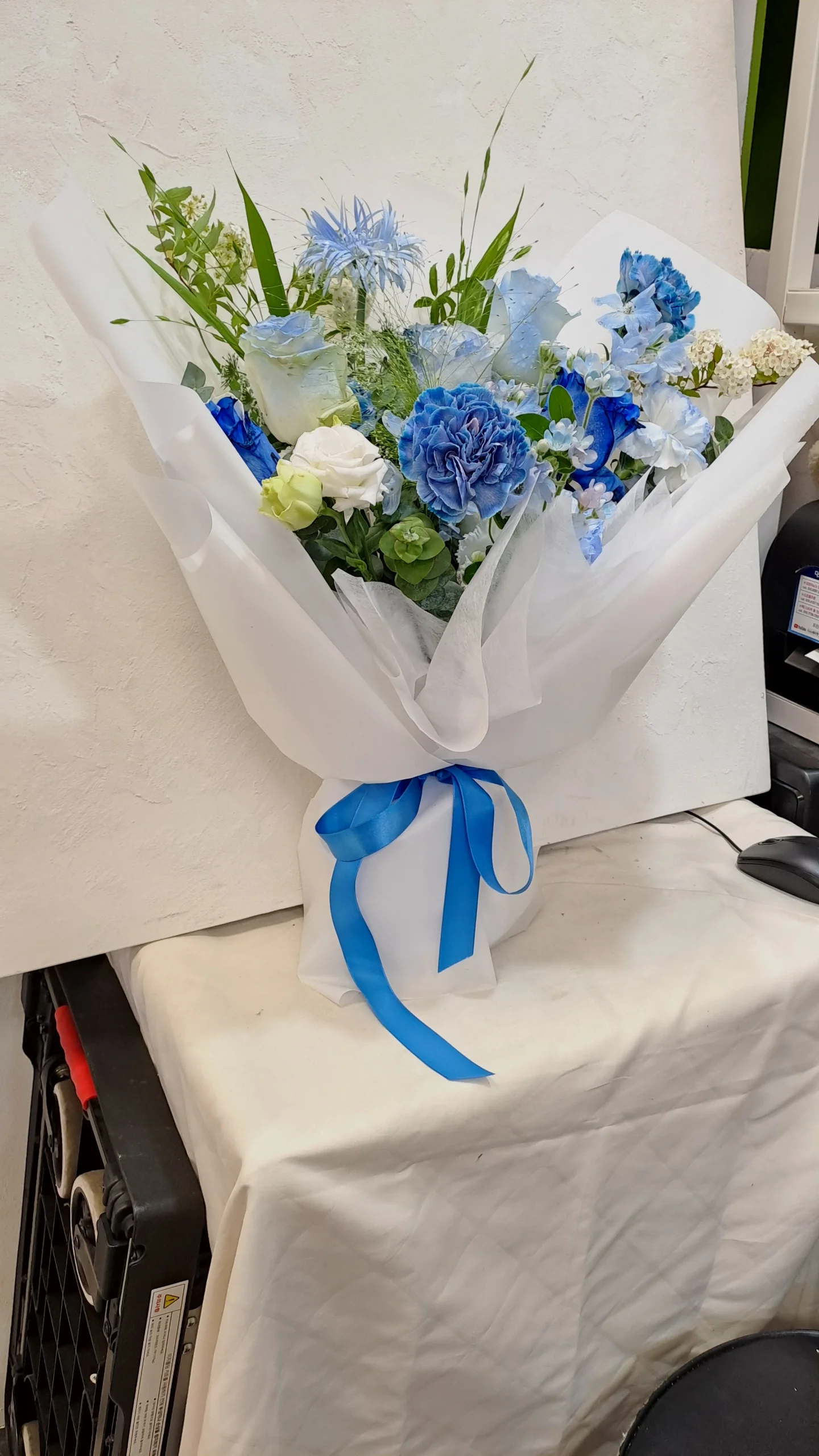 꽃다발 작품 사진, 블루 · 거베라 · 수국