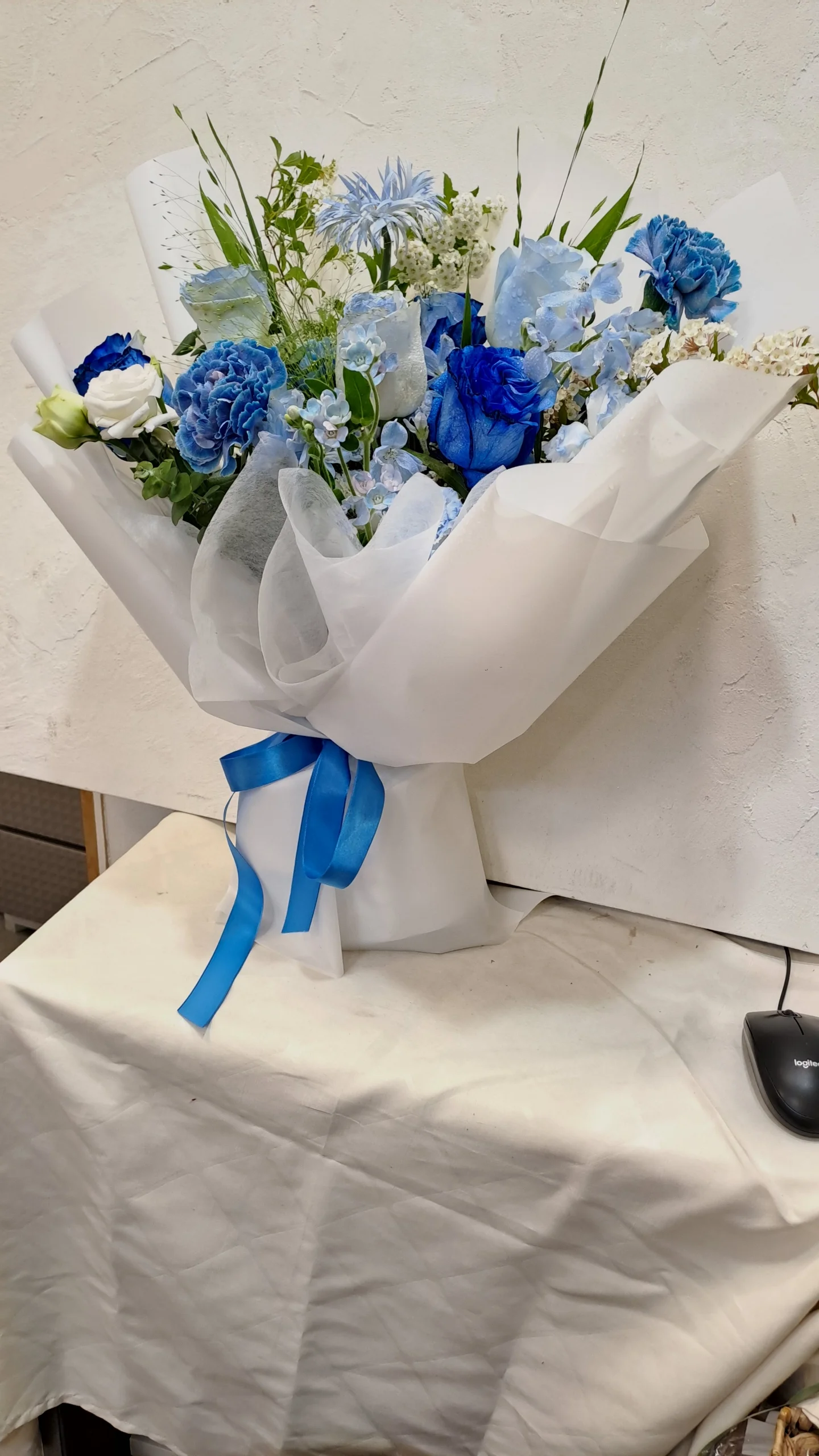 꽃 작품 사진, 블루 · 거베라 · 수국